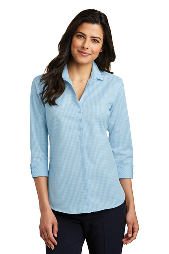 Port Authority Ladies 3/4-Sleeve Micro Tattersall Easy Care Shirt